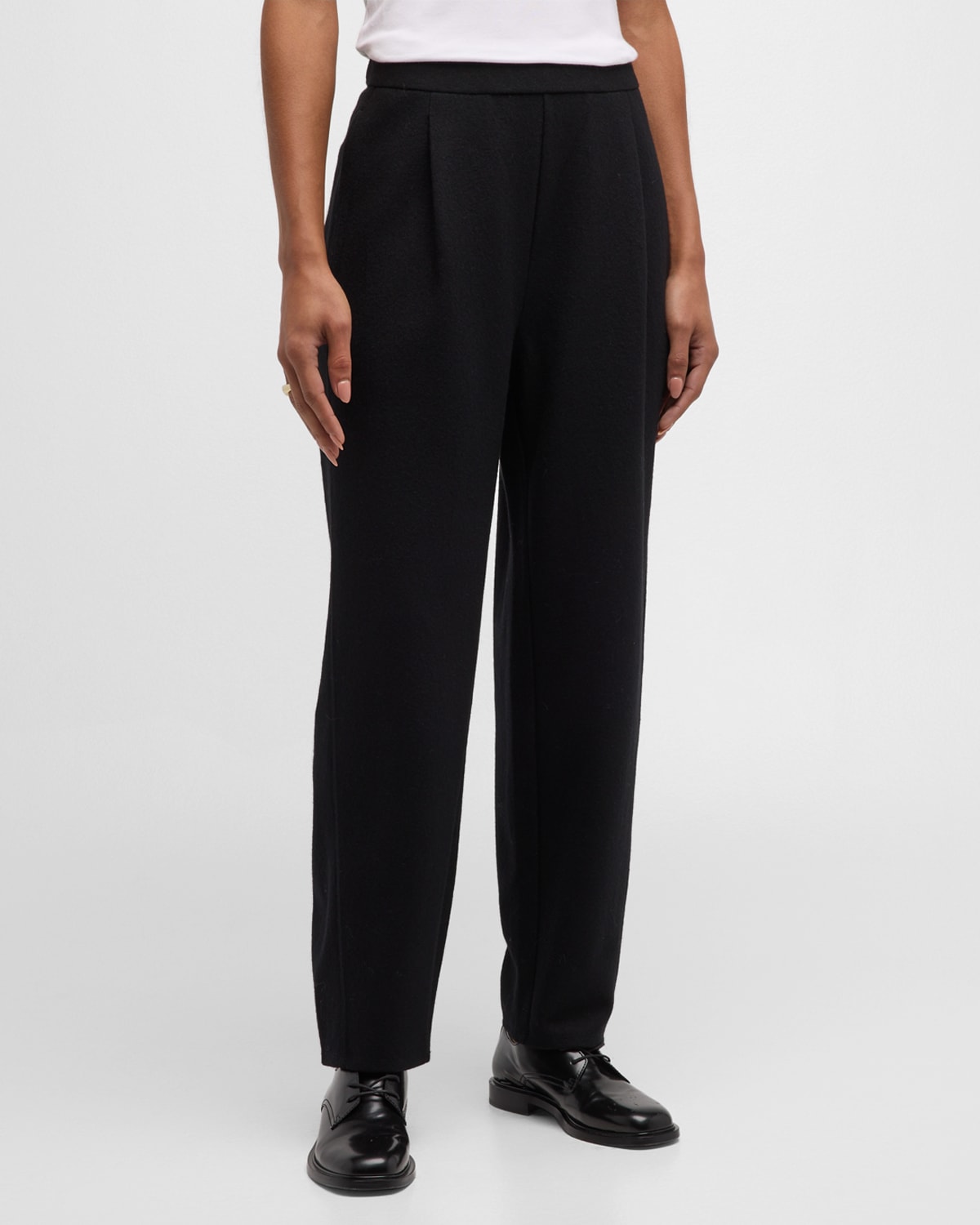Eileen Fisher Petite Pleated Tapered Wool Jersey Ankle Pants | Neiman