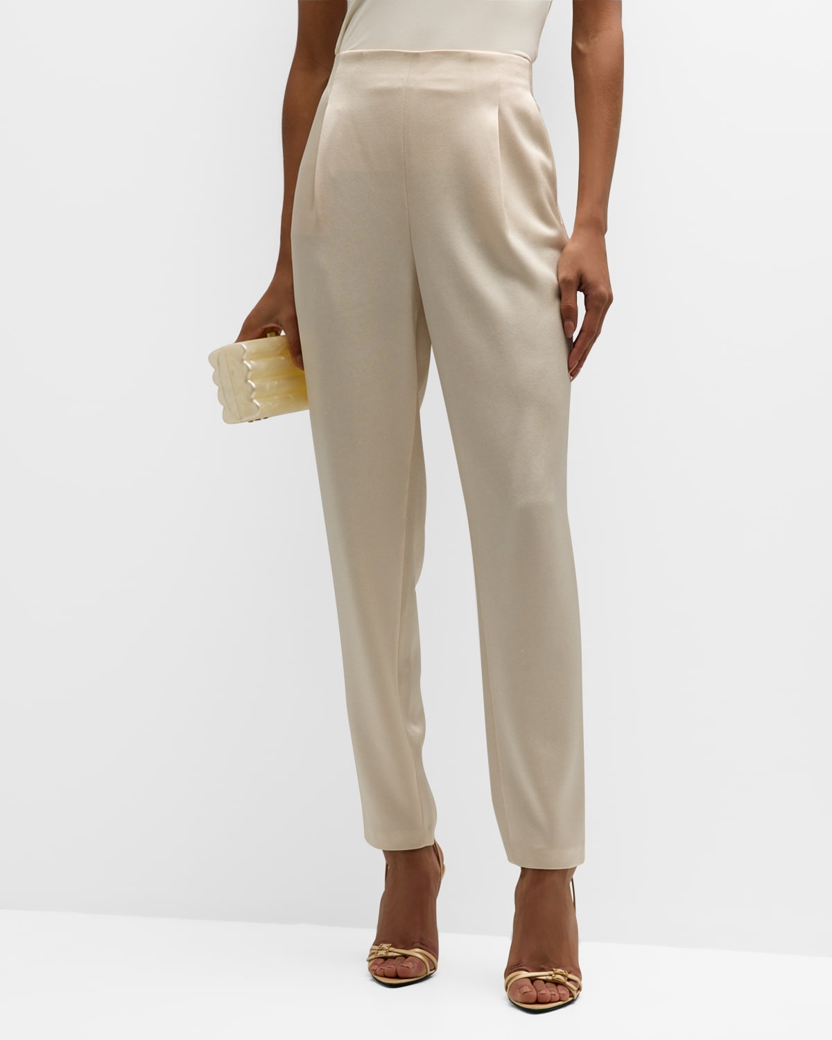 Alice + Olivia Pompey High-Waisted Satin Pants | Neiman Marcus