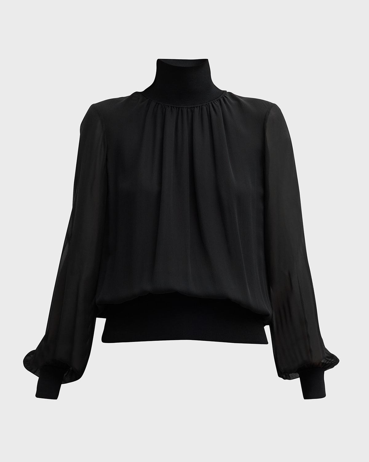 Lafayette 148 New York Ruched Blouson-Sleeve Silk Blouse | Neiman Marcus