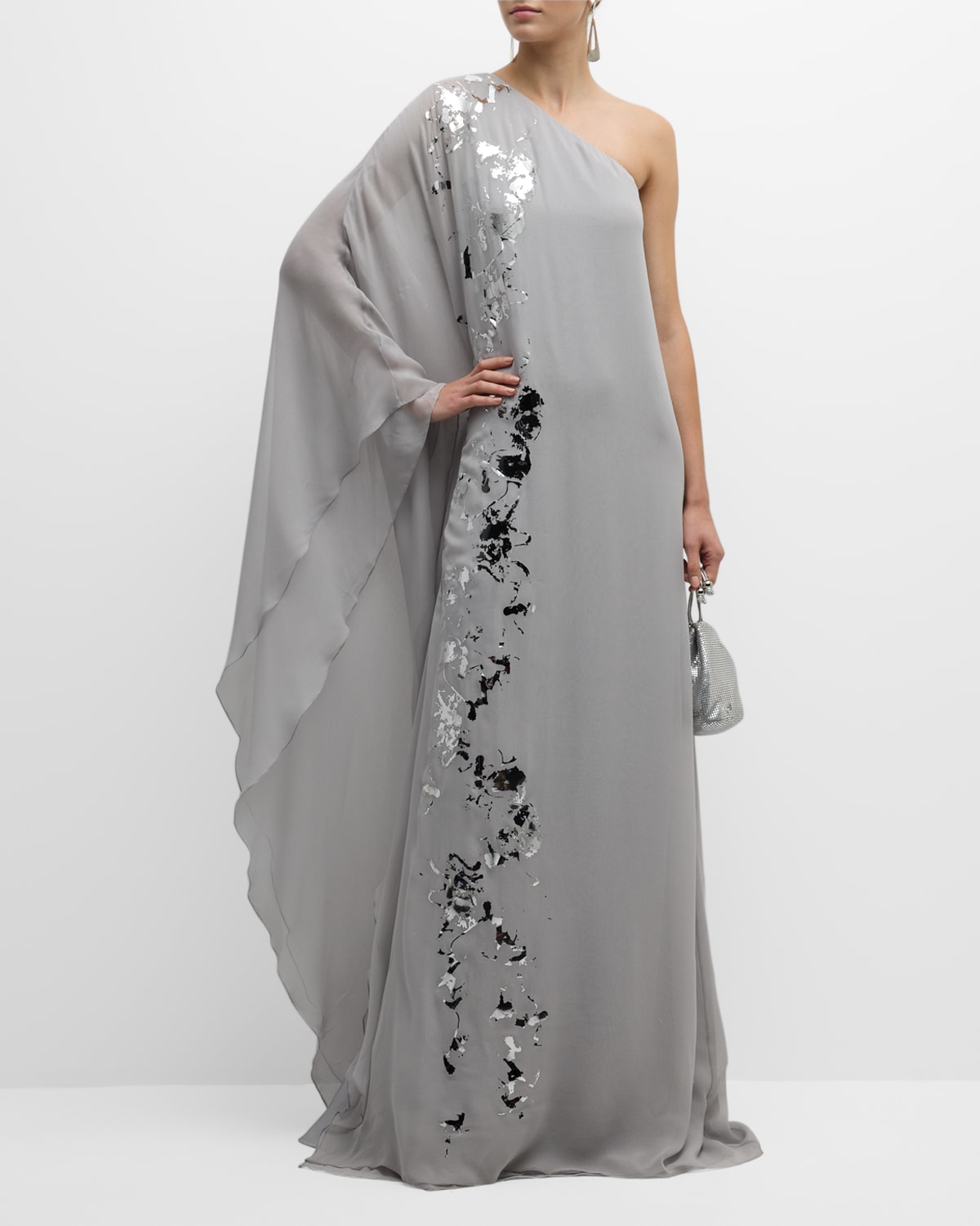 Alexander McQueen Victorian Embellished One-Shoulder Cape Chiffon Gown ...