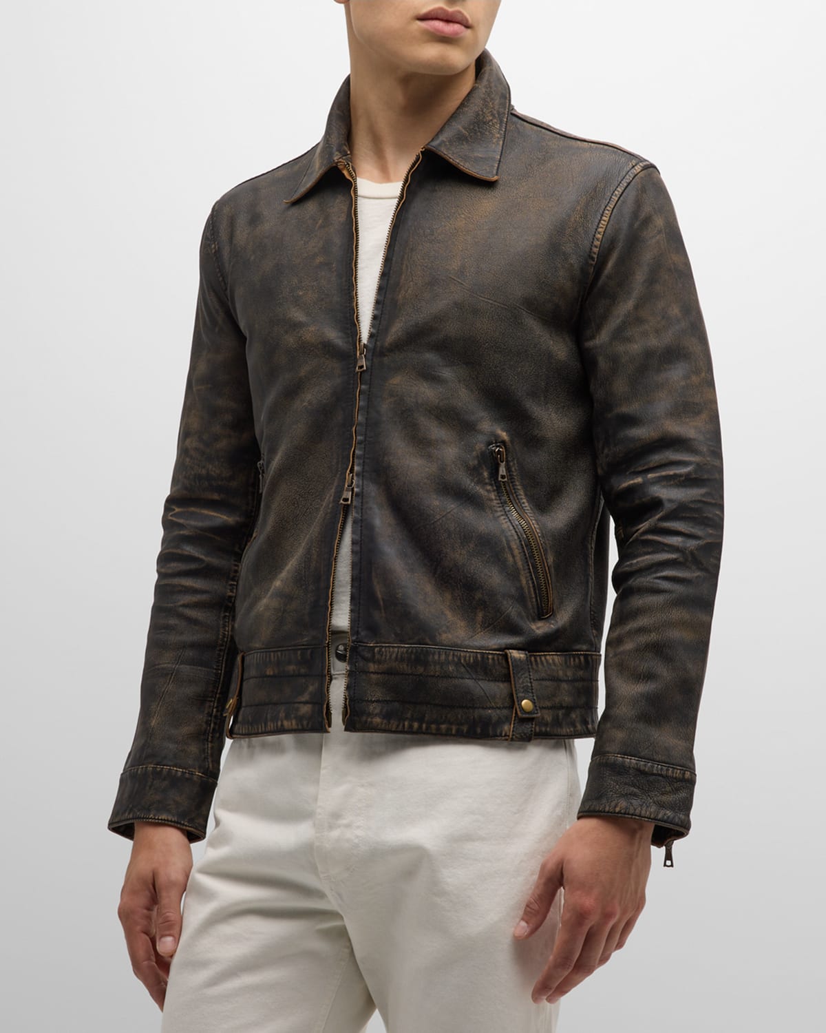 John Varvatos Men's Lambskin Leather Jacket | Neiman Marcus