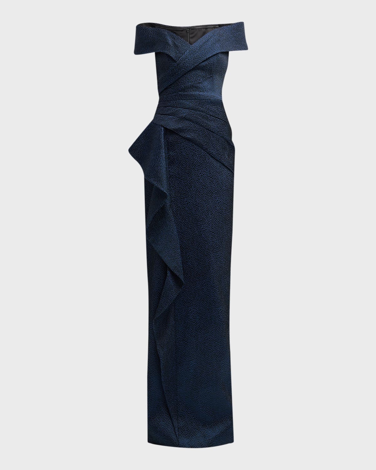 Rickie Freeman for Teri Jon Off-Shoulder Pleated Mikado Gown | Neiman ...