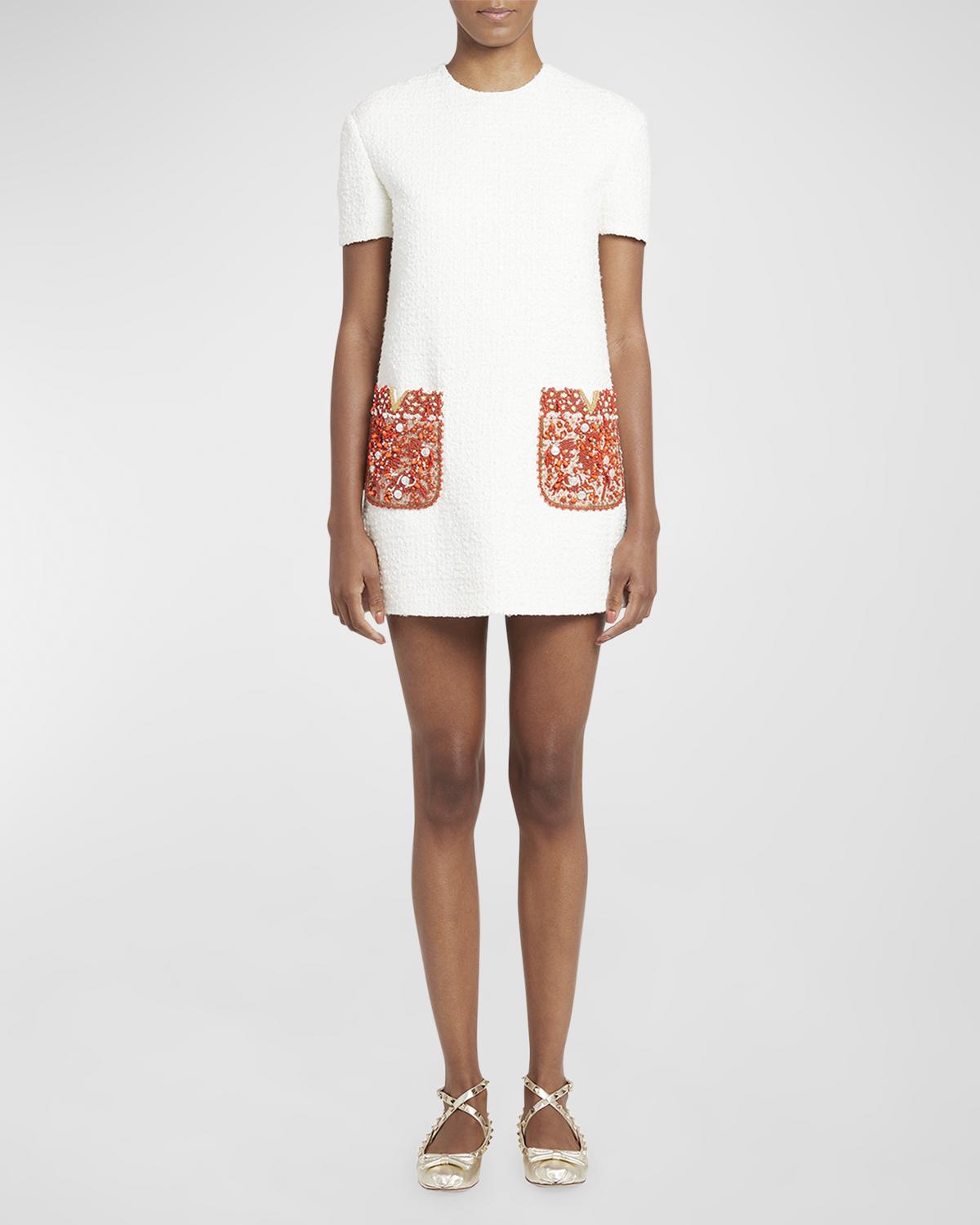 Valentino Garavani Coral V-Logo Embroidered Pocket Tweed Mini