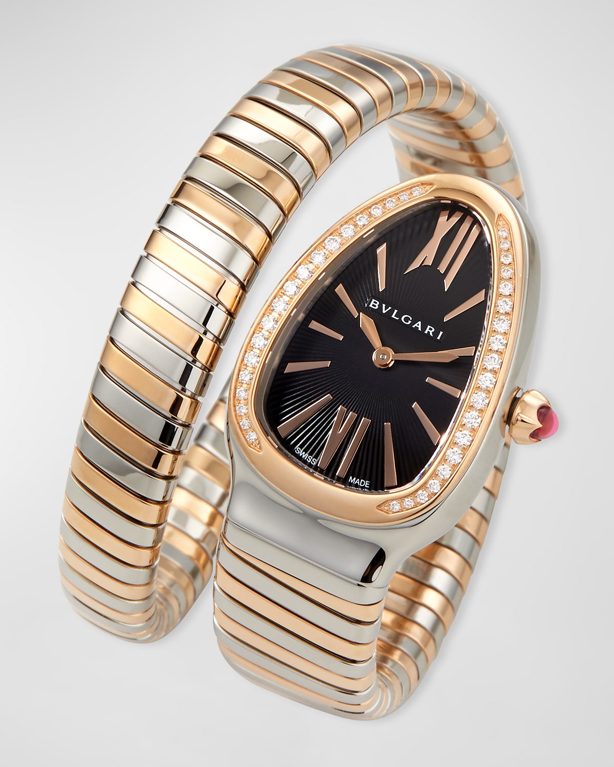 BVLGARI 35mm Serpenti Tubogas Diamond Watch, Two-Tone/Black | Neiman Marcus