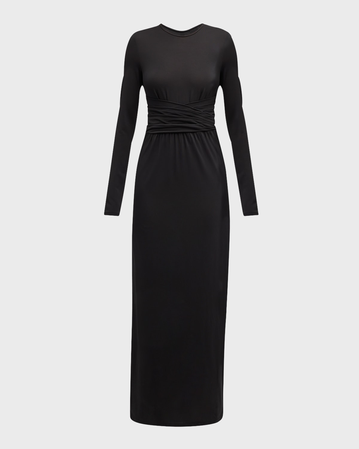 Emporio Armani Pleated Long-Sleeve Jersey Column Gown | Neiman Marcus