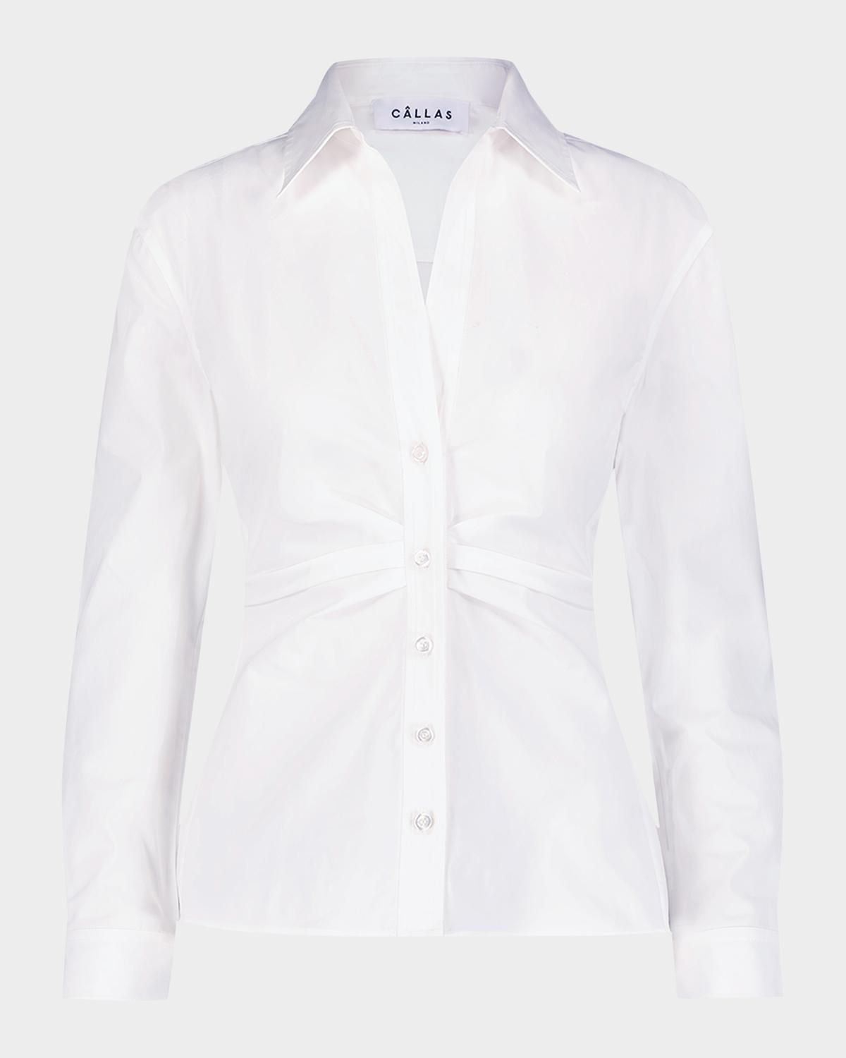 Callas Milano Savile Pleated Button-Down Shirt | Neiman Marcus