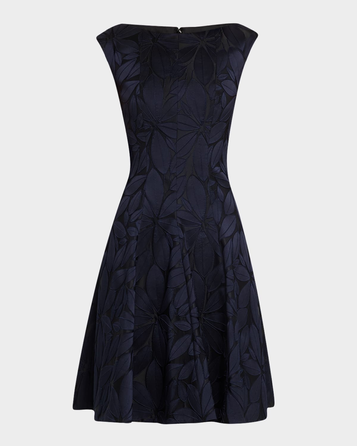 leaf flower jacquard cap-sleeve dress