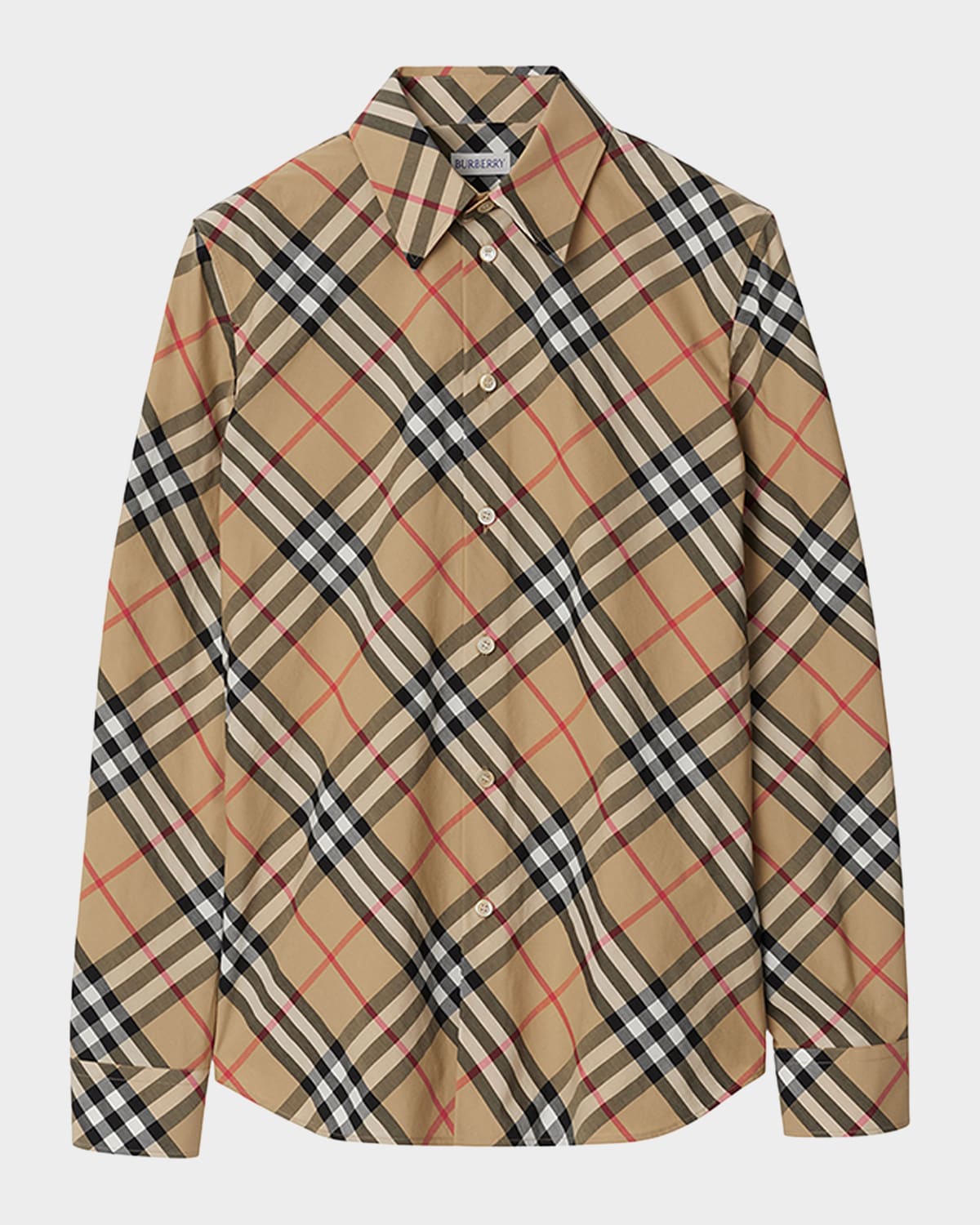 Burberry Check Long-Sleeve Cotton Button-Down Top | Neiman Marcus