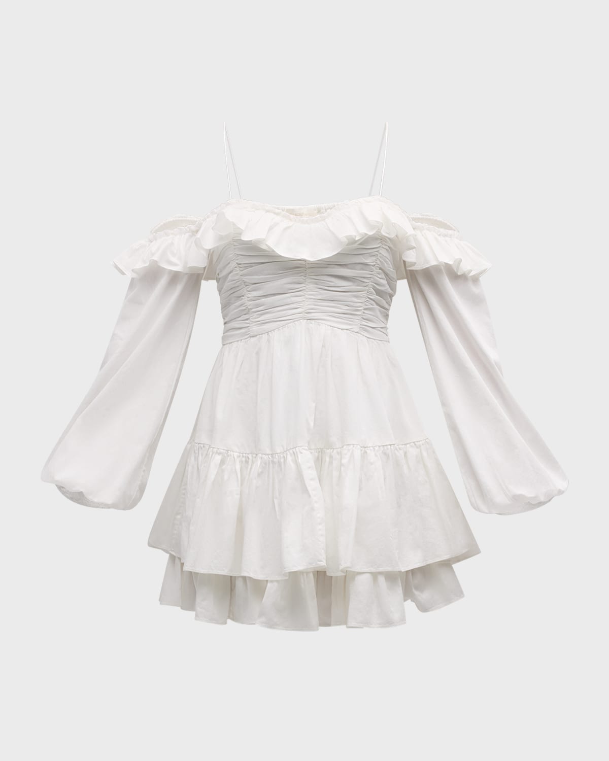 LoveShackFancy Zennia Off-Shoulder Tiered Cotton Poplin Blouson-Sleeve Mini  Dress | Neiman Marcus