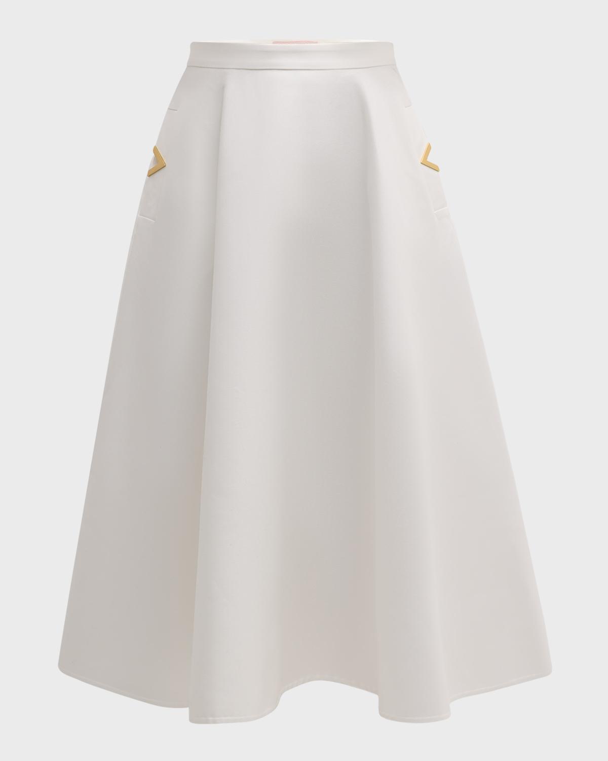 Valentino Garavani V-Logo Pockets Splittable Gabardine Midi Skirt