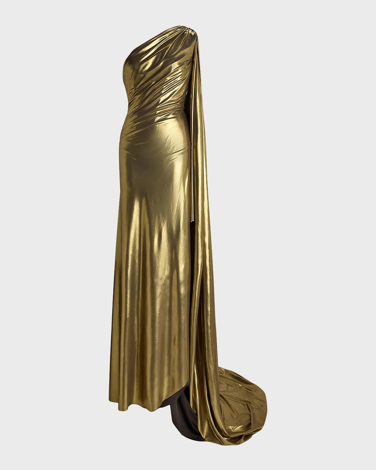 ralph lauren gold dress Collection Jackeline One-Shoulder Metallic Gown New Arrival