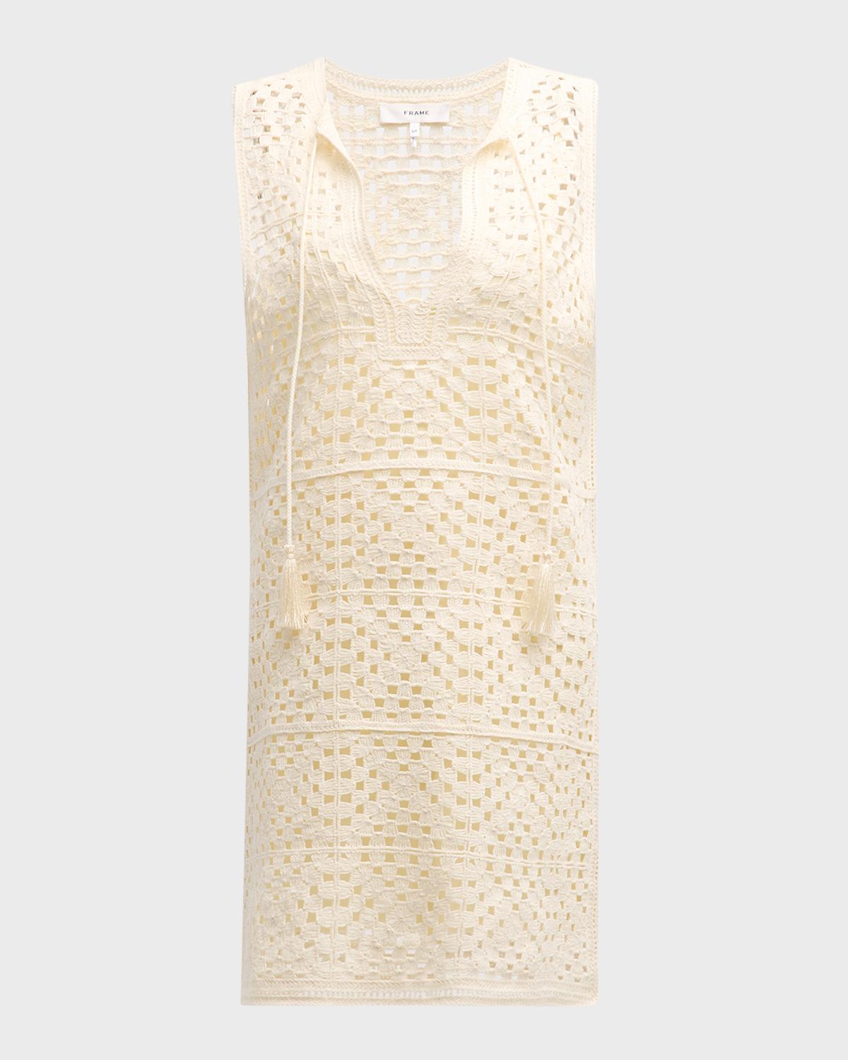 frame crochet shift dress Tassel Popover Mini Women's RUBY RD Vacation Prom 2026 White crochet Mini dresses Crochet detailing Color:Nassau Navy