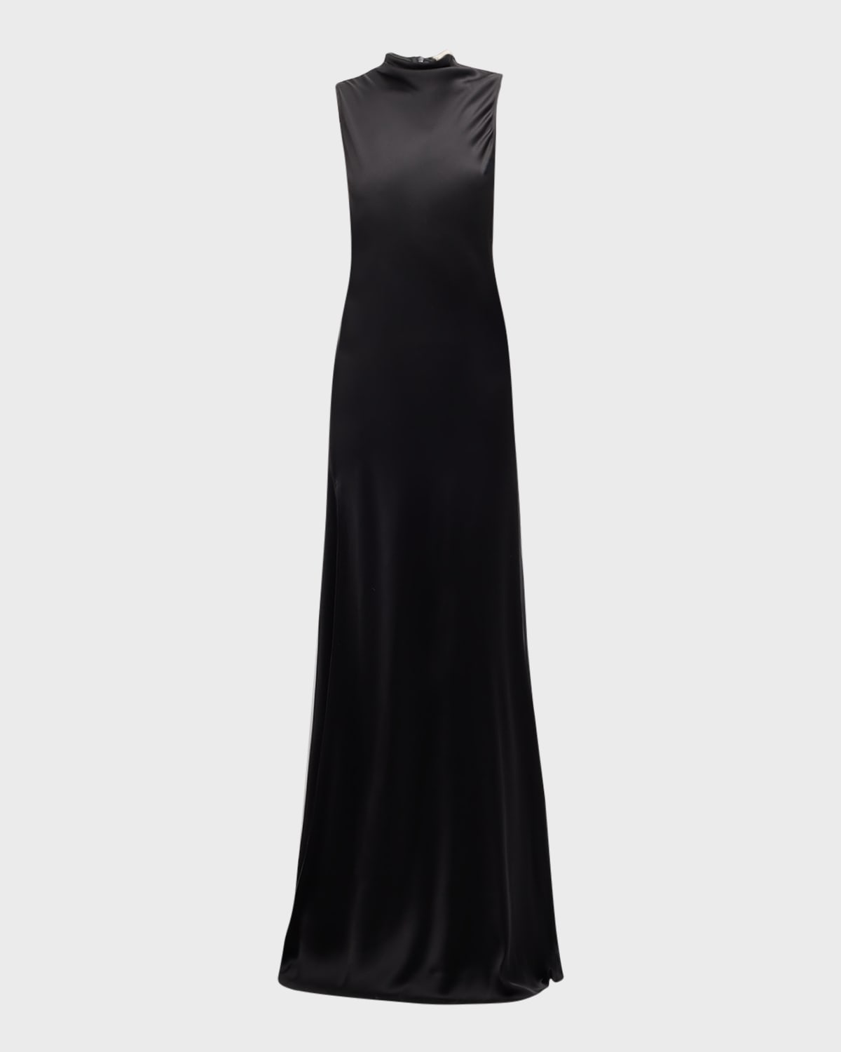 draped-neck sleeveless double-face satin slit maxi dress