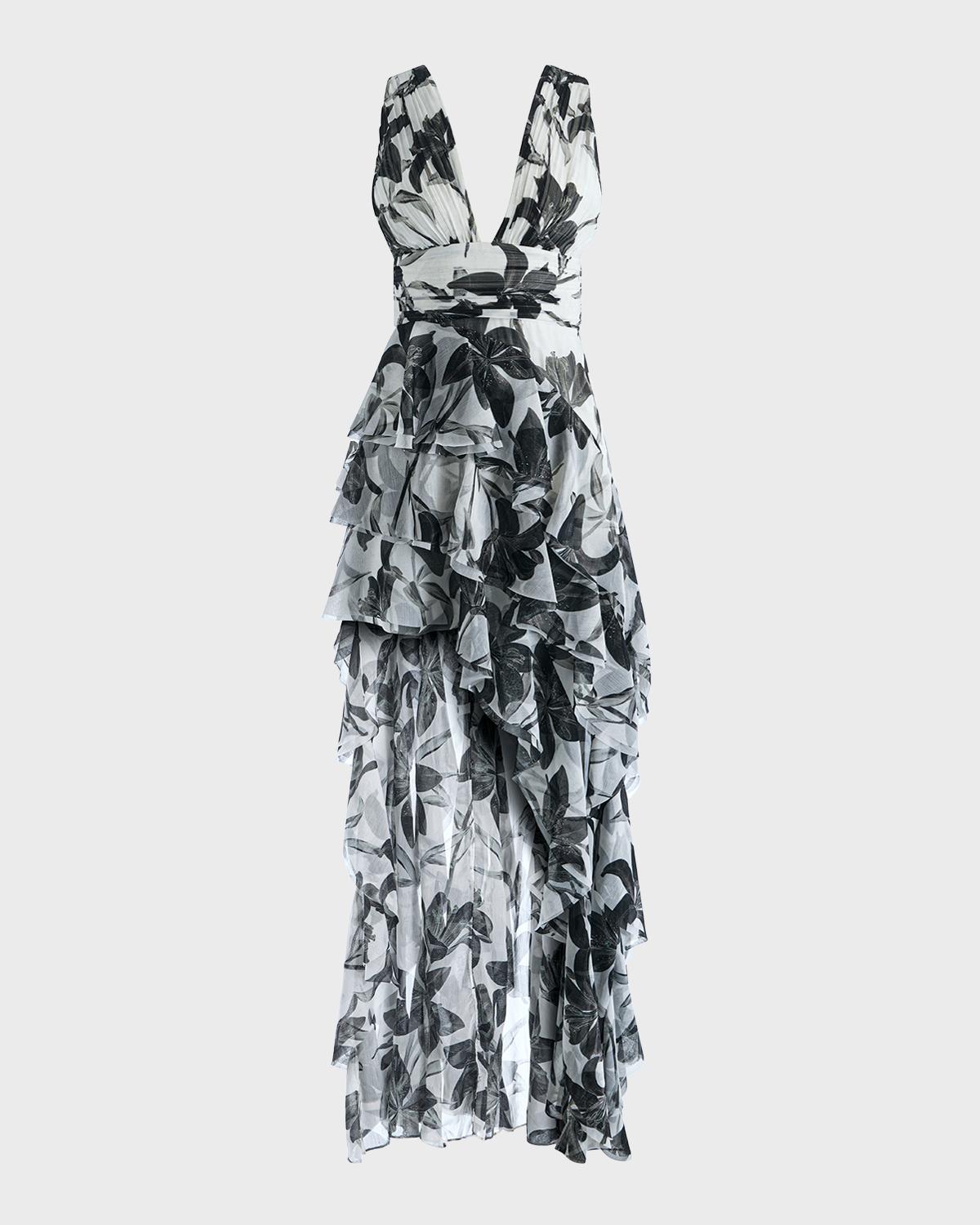 ALICE + OLIVIA Holly Asymmetric Ruffle Maxi Dress