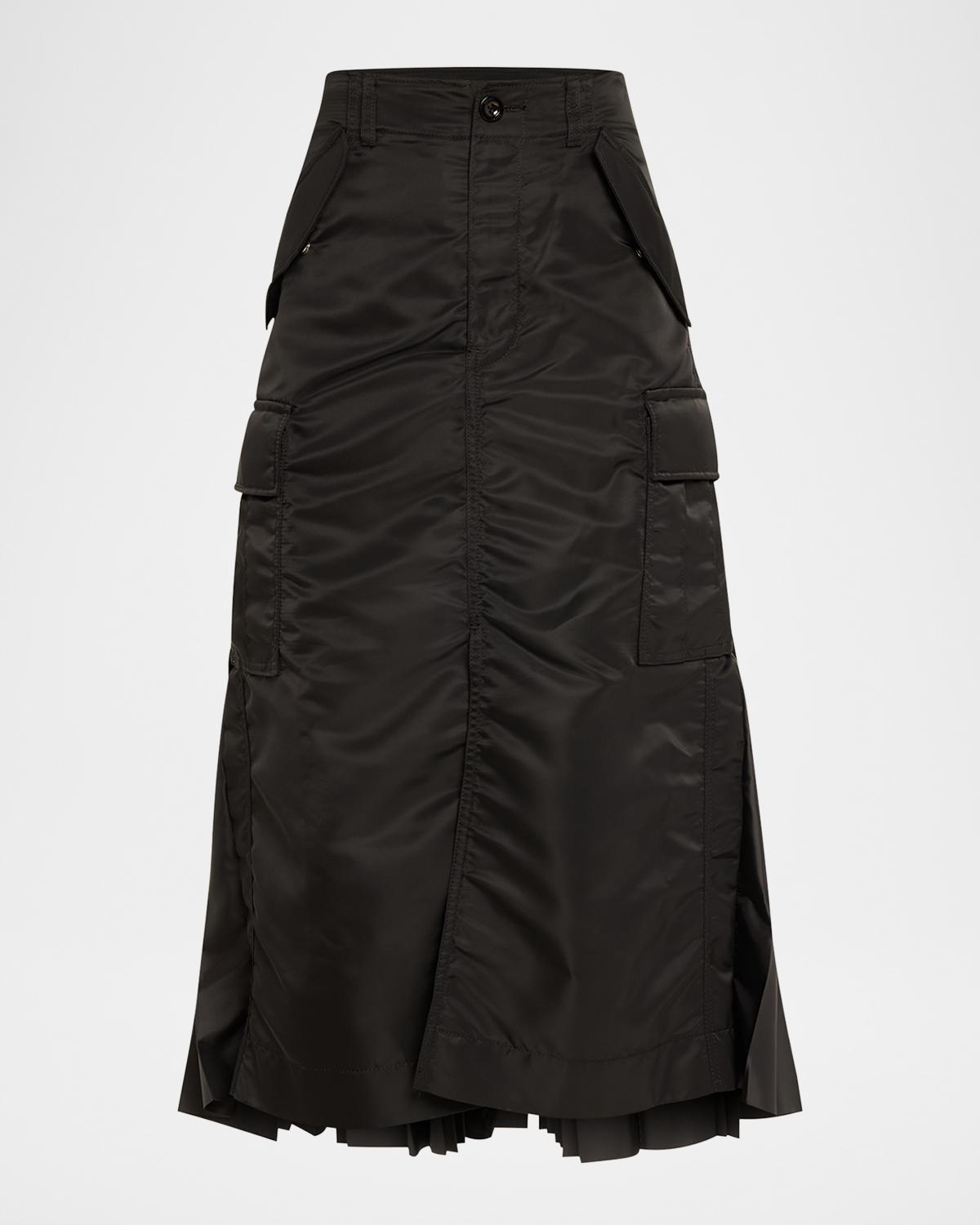sacai Nylon-Twill Pleated Cargo Midi Skirt | Neiman Marcus