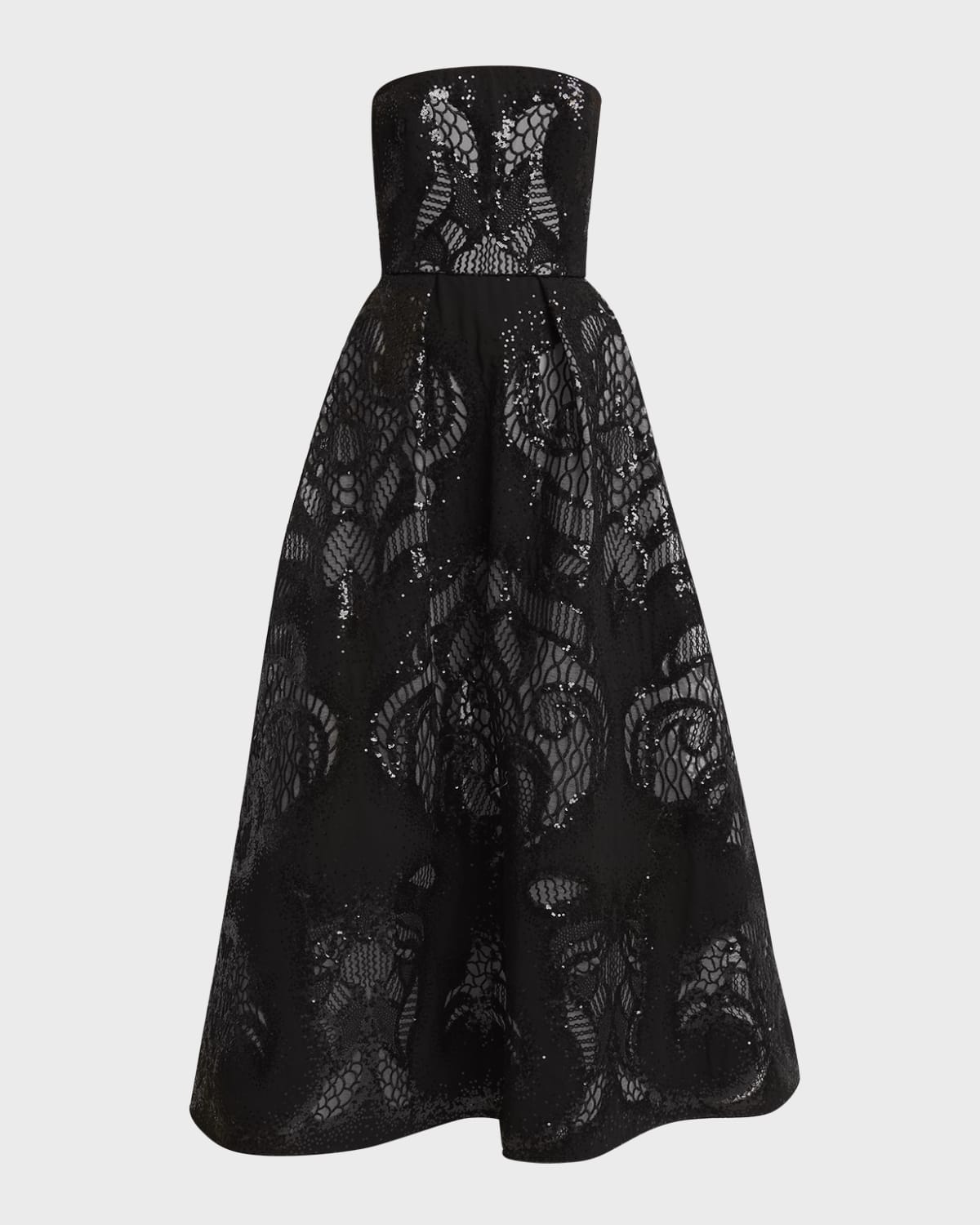 strapless sequin lace embroidered tulle midi dress