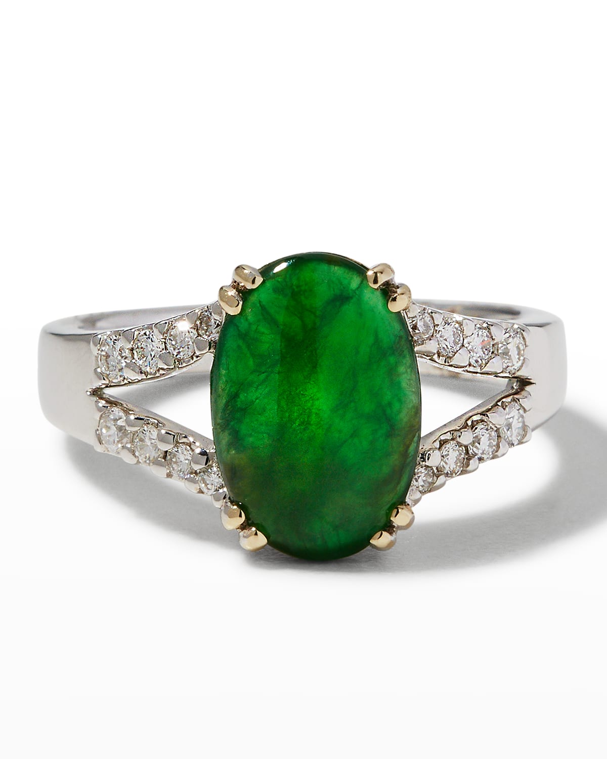 David C.A. Lin 18k White Gold Intense Green Jadeite Oval Dome Ring