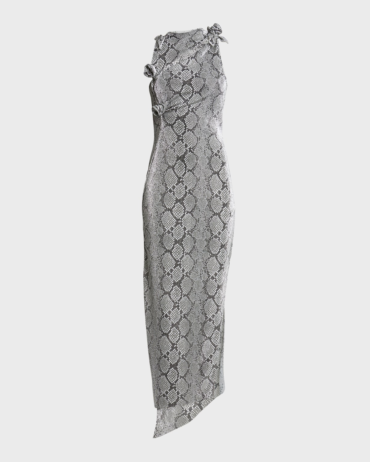 snake-print asymmetric flower gown