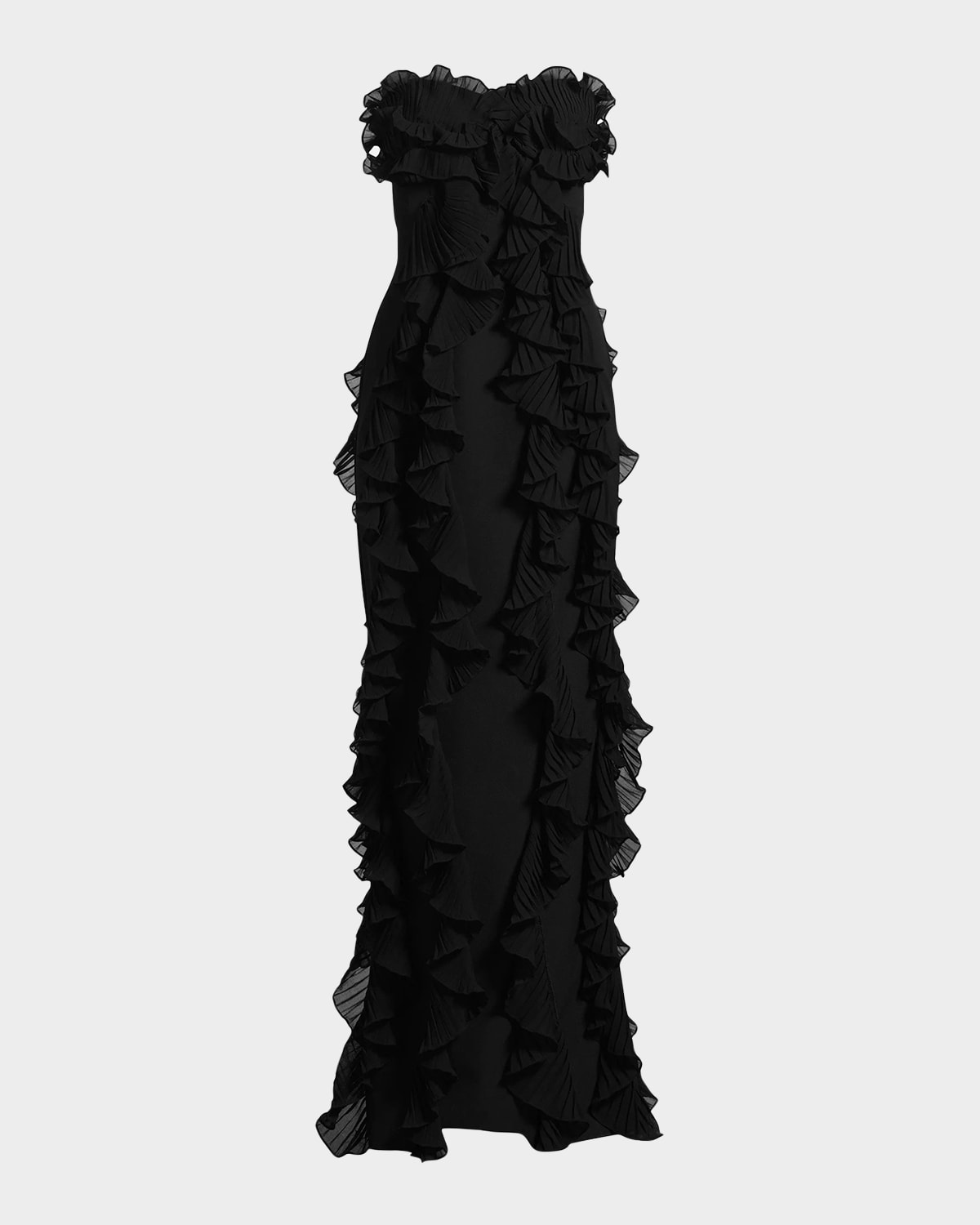 strapless ruffle column gown