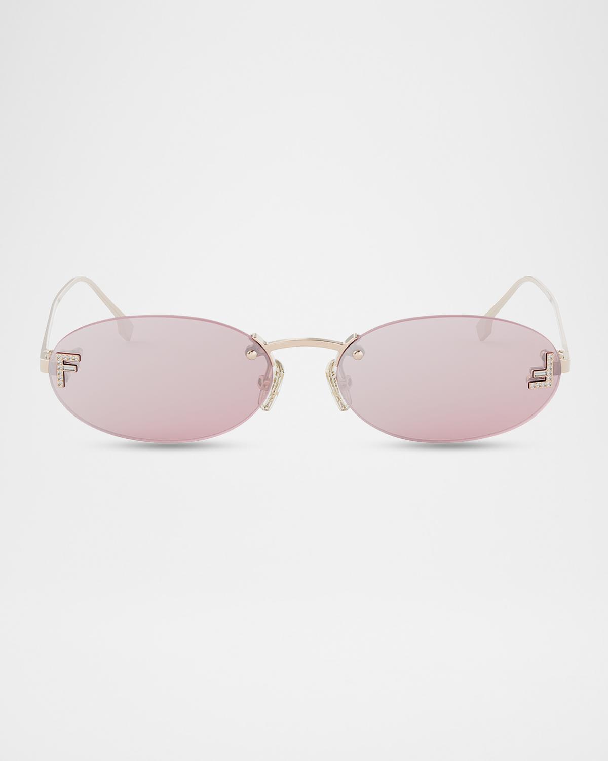 Fendi FF Crystal Metal Oval Sunglasses | Neiman Marcus