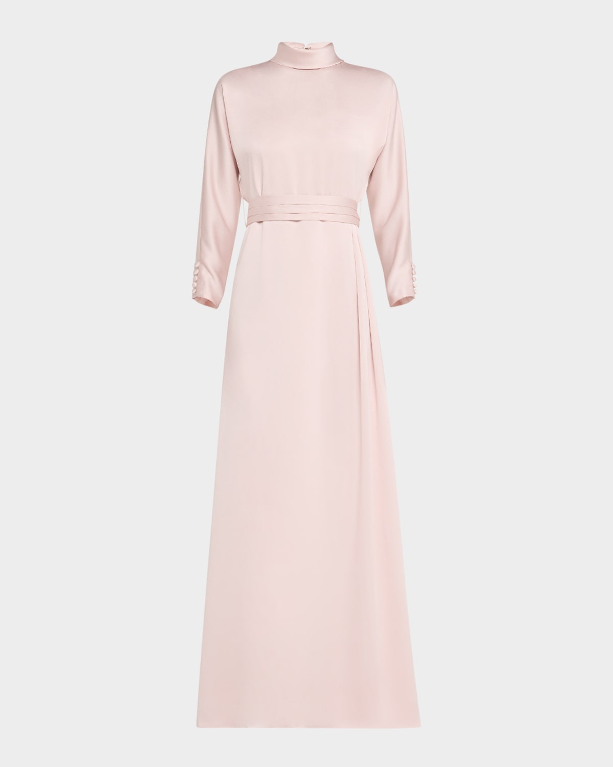 mock-neck crepe back satin gown