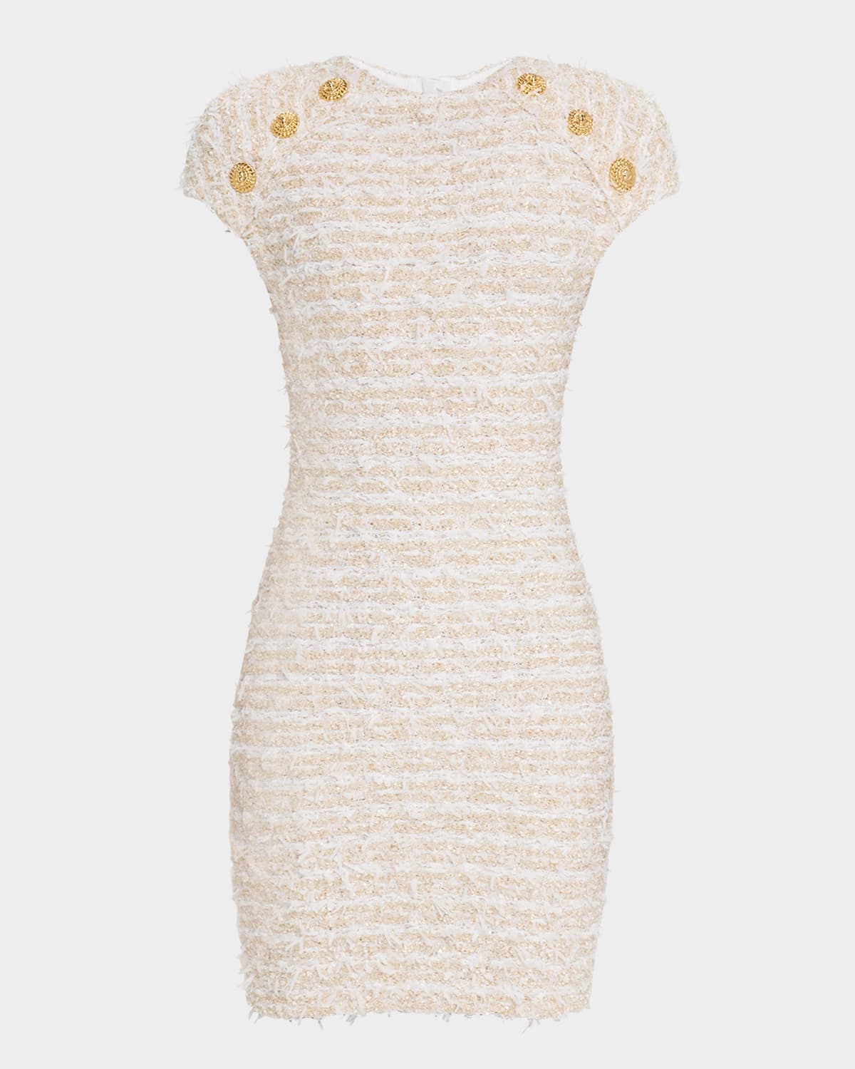 Balmain Short Sleeve Button Tweed Mini Dress | Neiman Marcus