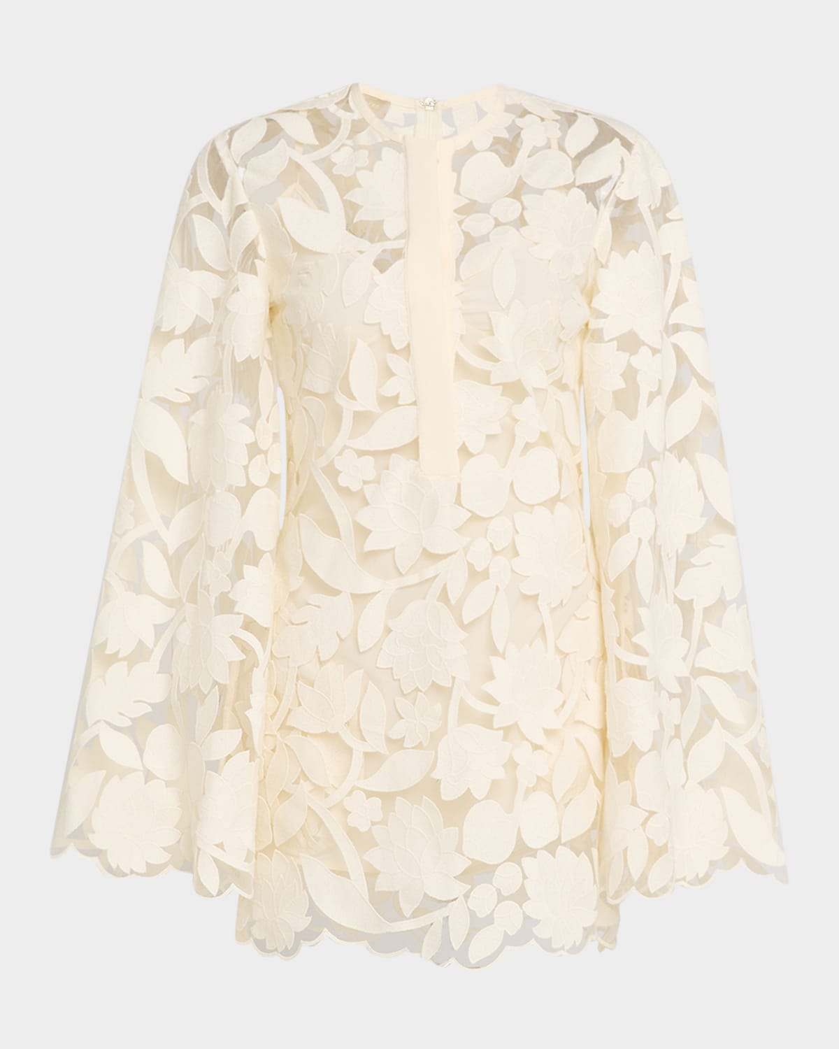 floral embroidered tulle flare-sleeve mini dress