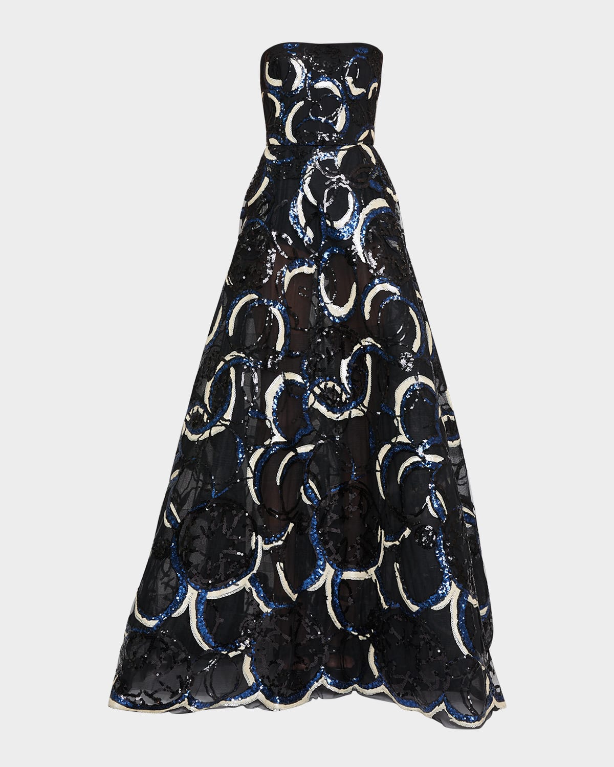 sequined tulle strapless gown