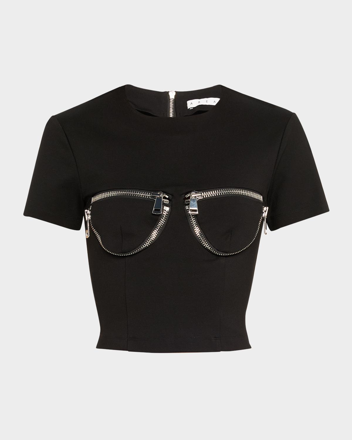 Zipper Bustier Cup Crop T-Shirt