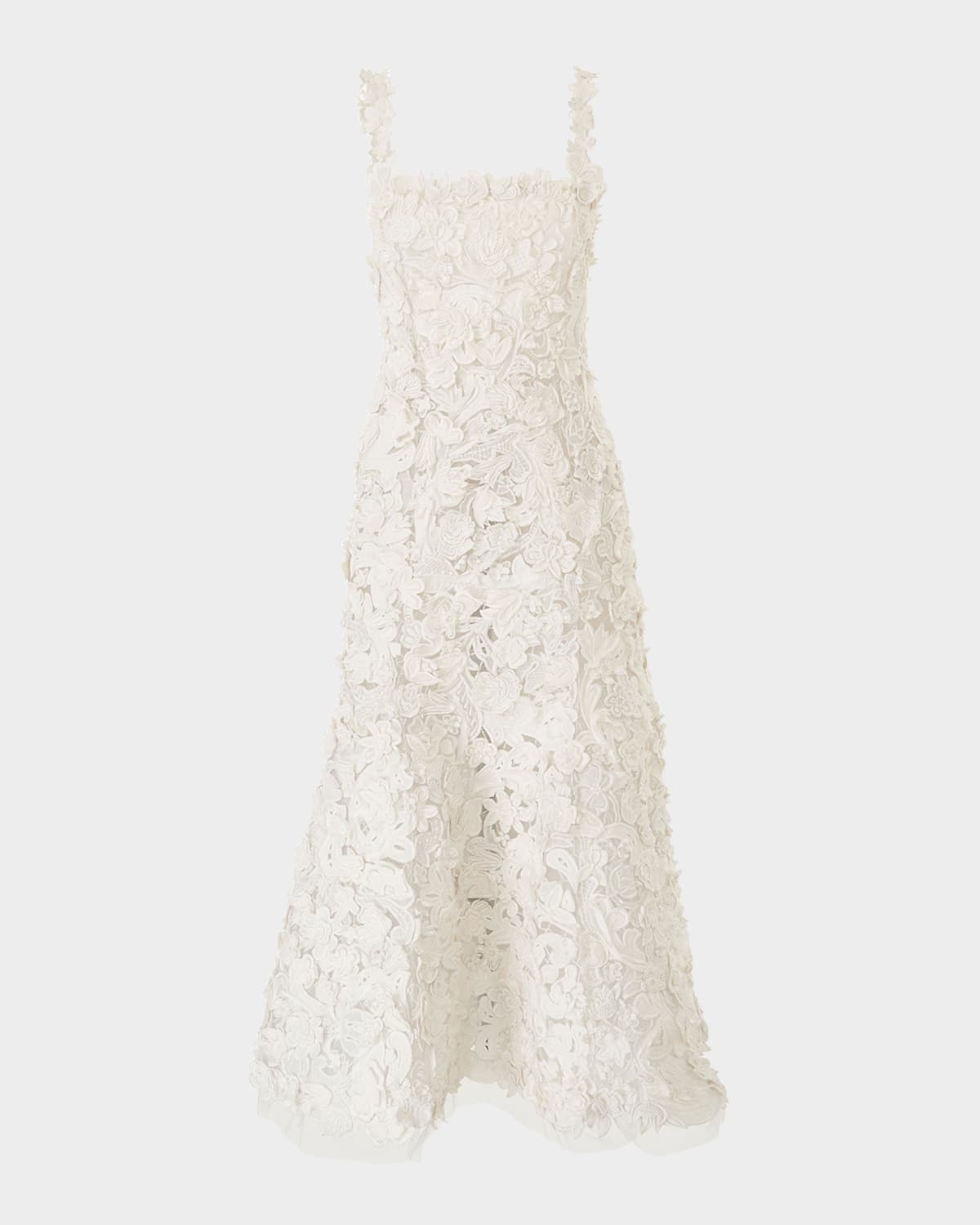 floral embroidered lace sleeveless trumpet midi dress