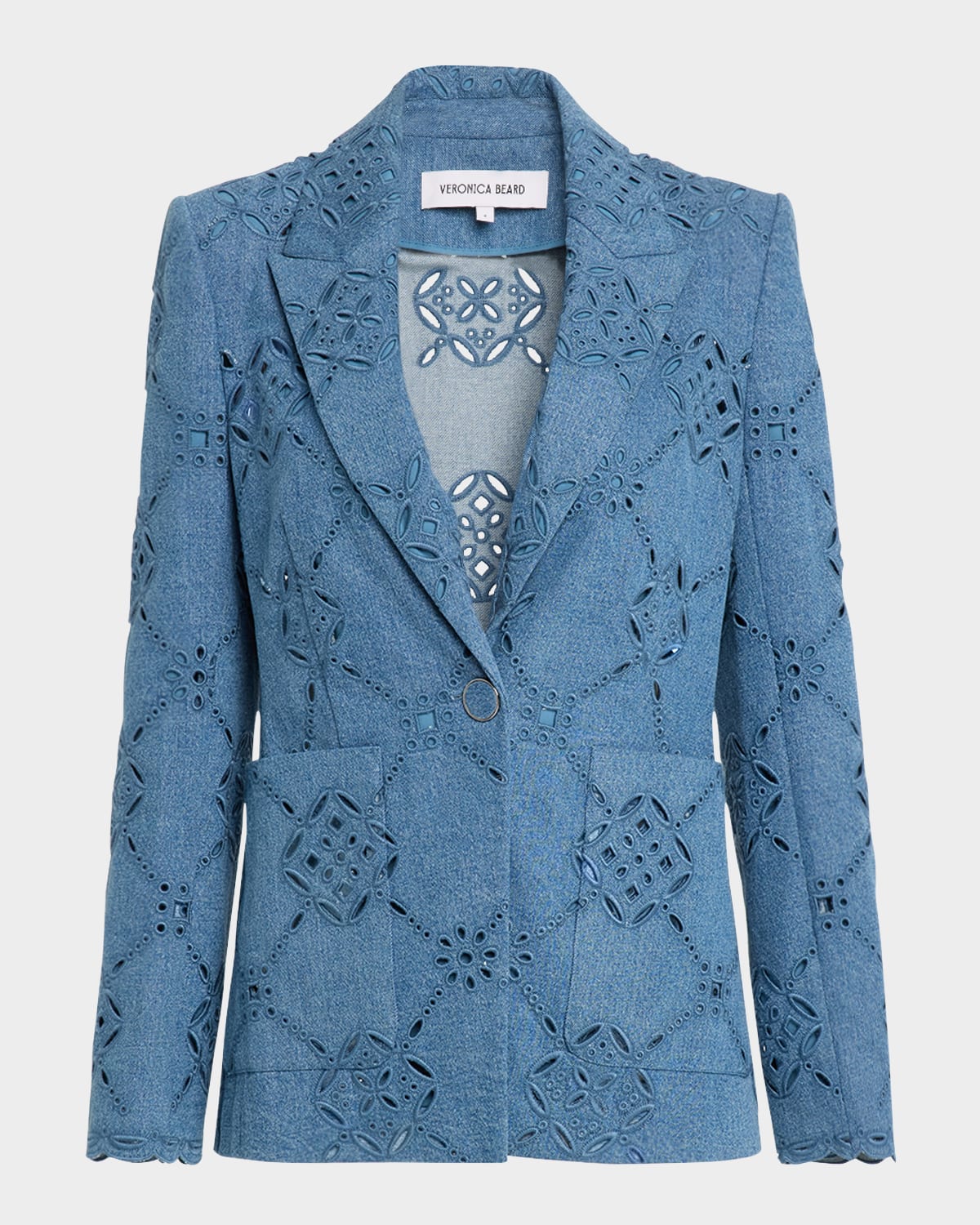 Veronica Beard Naira Single-Button Eyelet Denim Jacket | Neiman Marcus