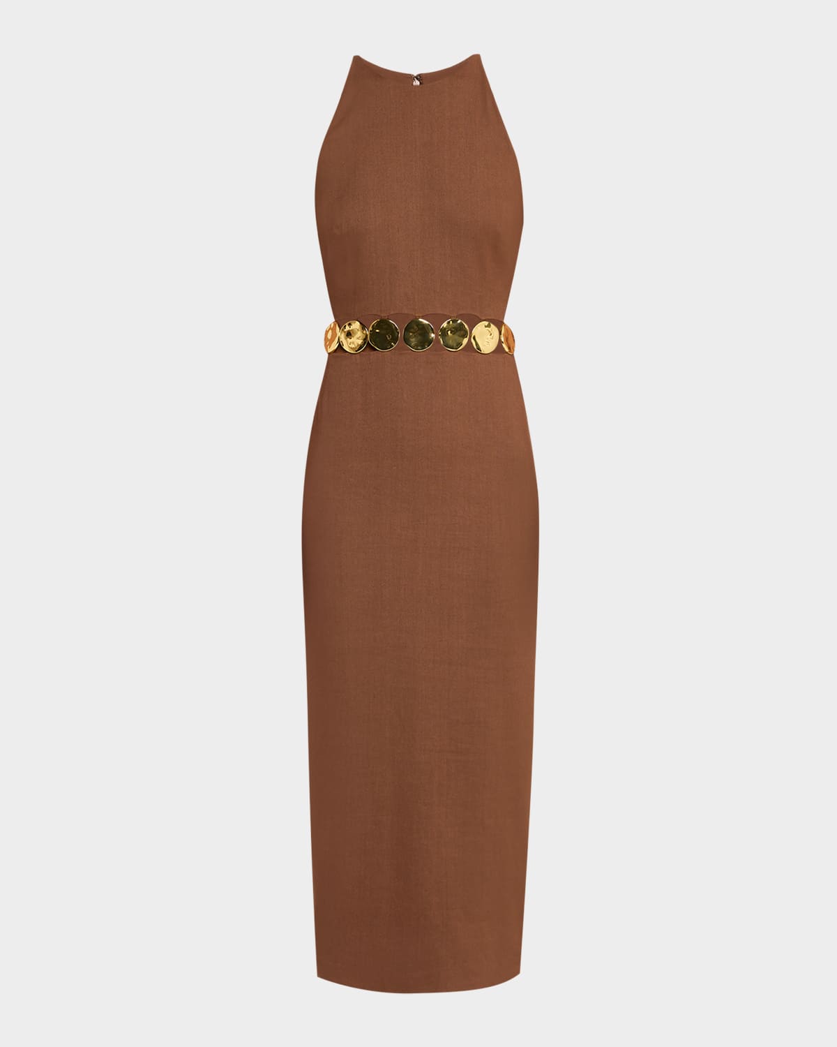 isla gold-disc linen midi dress