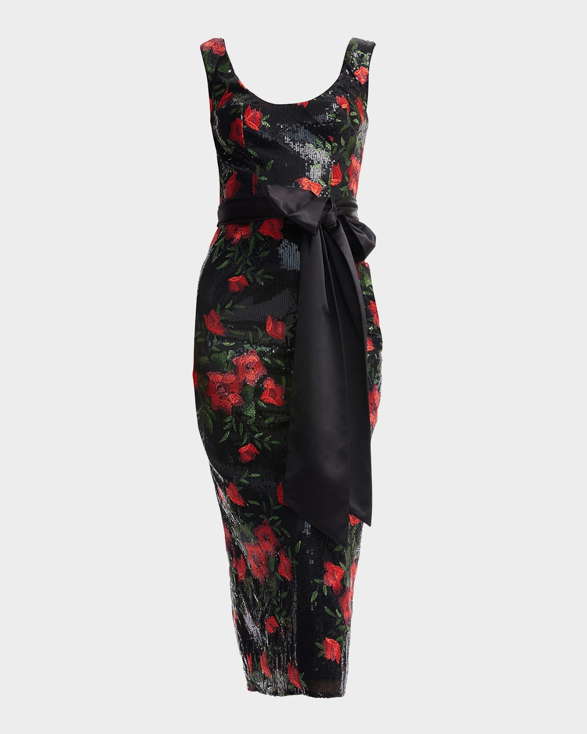 francine floral-embroidered sequin midi dress