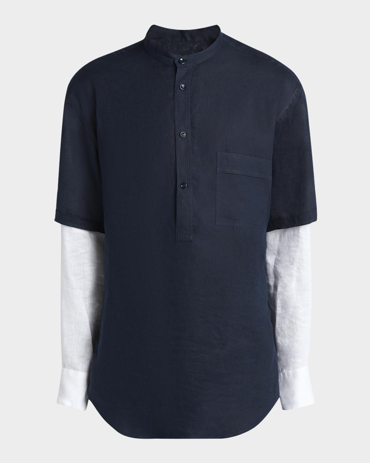 Giorgio Armani Men's Linen Shirt with Sewn-In Long Sleeves