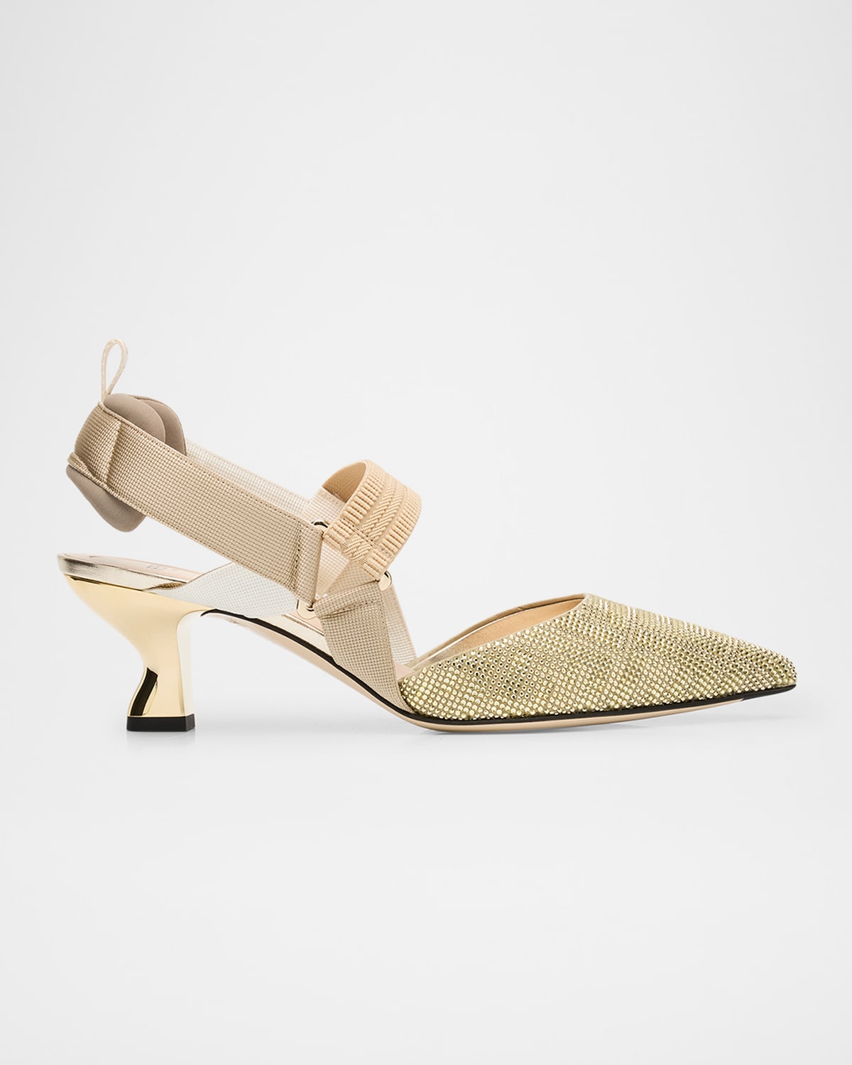 Fendi 55mm Colibri FF Embellished Satin Slingback Pumps | Neiman