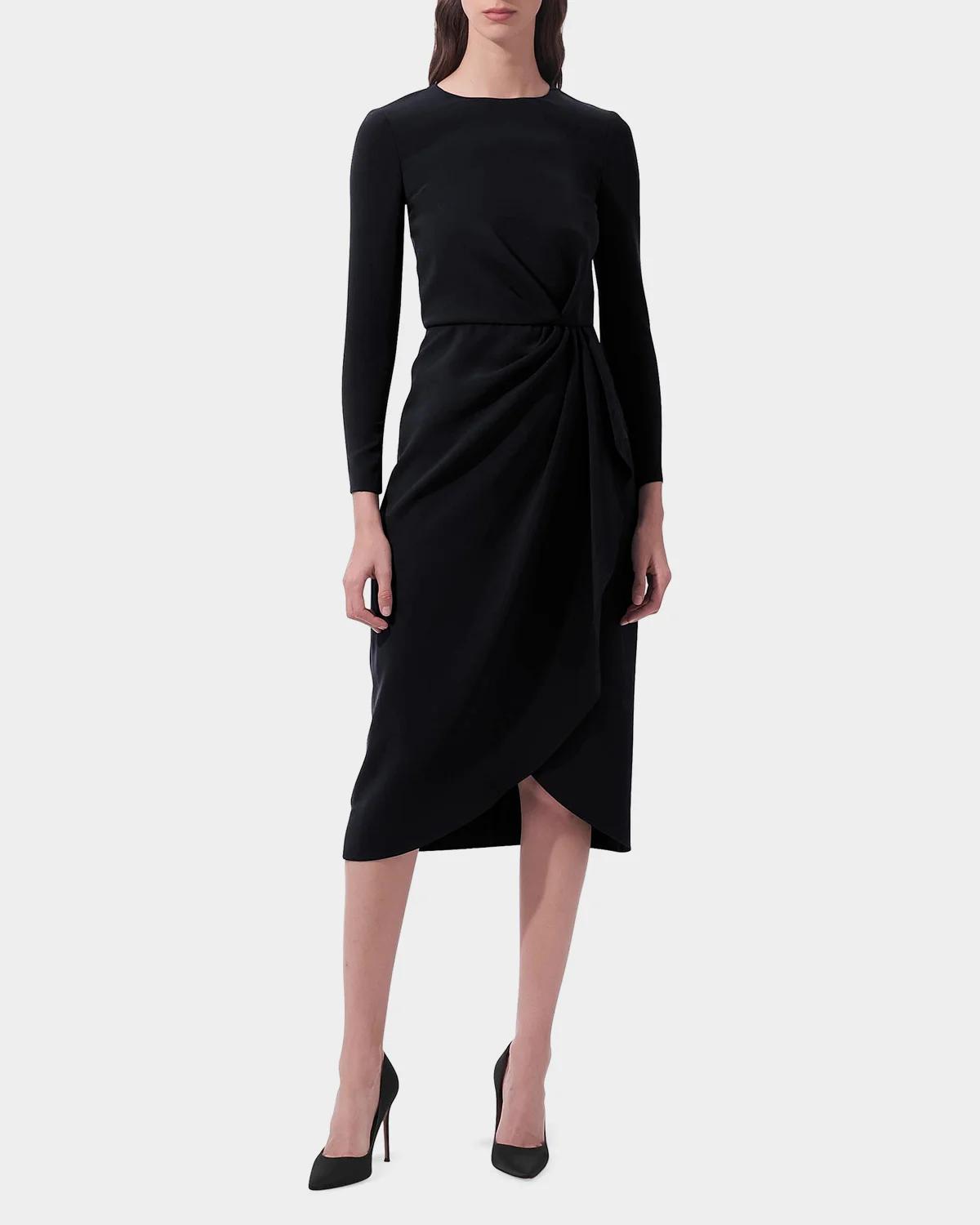 Draped Long-Sleeve Midi Dress - thumbnail 2