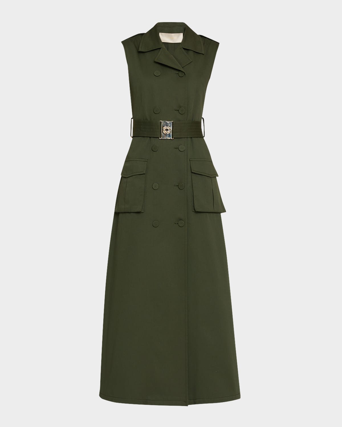 belted gabardine midi utility dress