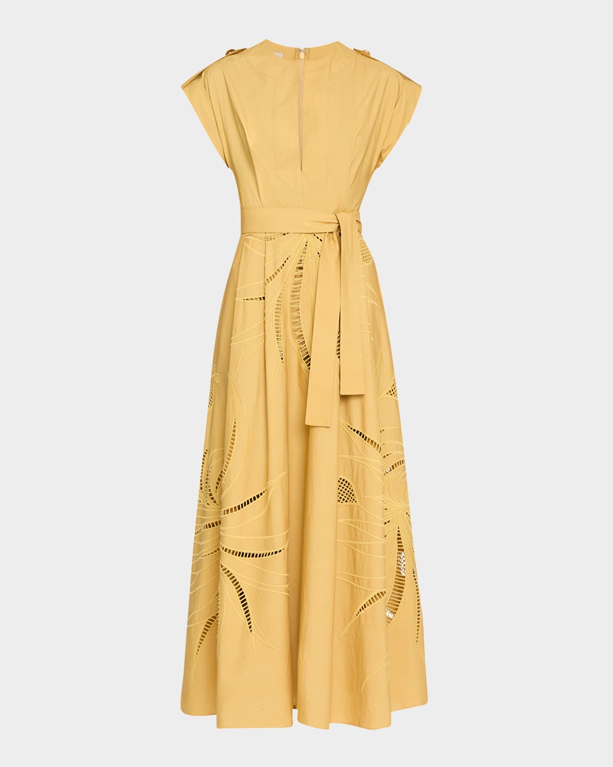 embroidered cotton maxi dress with belt