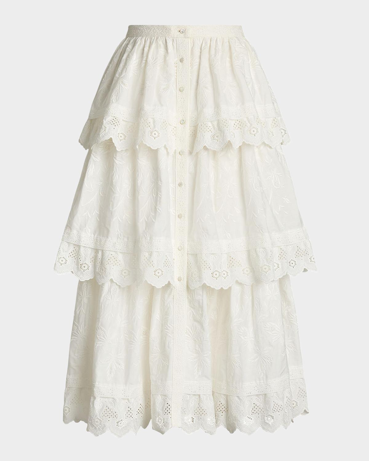 Ralph Lauren Collection Caitlin Tiered Embroidered Cotton Poplin