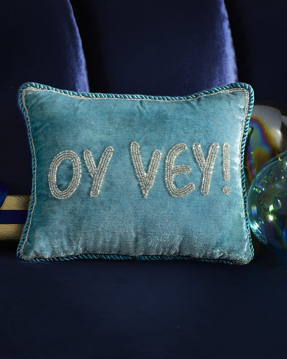Beaded Oy Vey Velvet Hanukkah Pillow