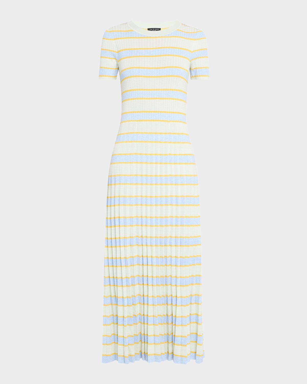 eloise striped rib-knit pleated midi dress rag & bone Stripe Short-Sleeve Maxi 24ONAM