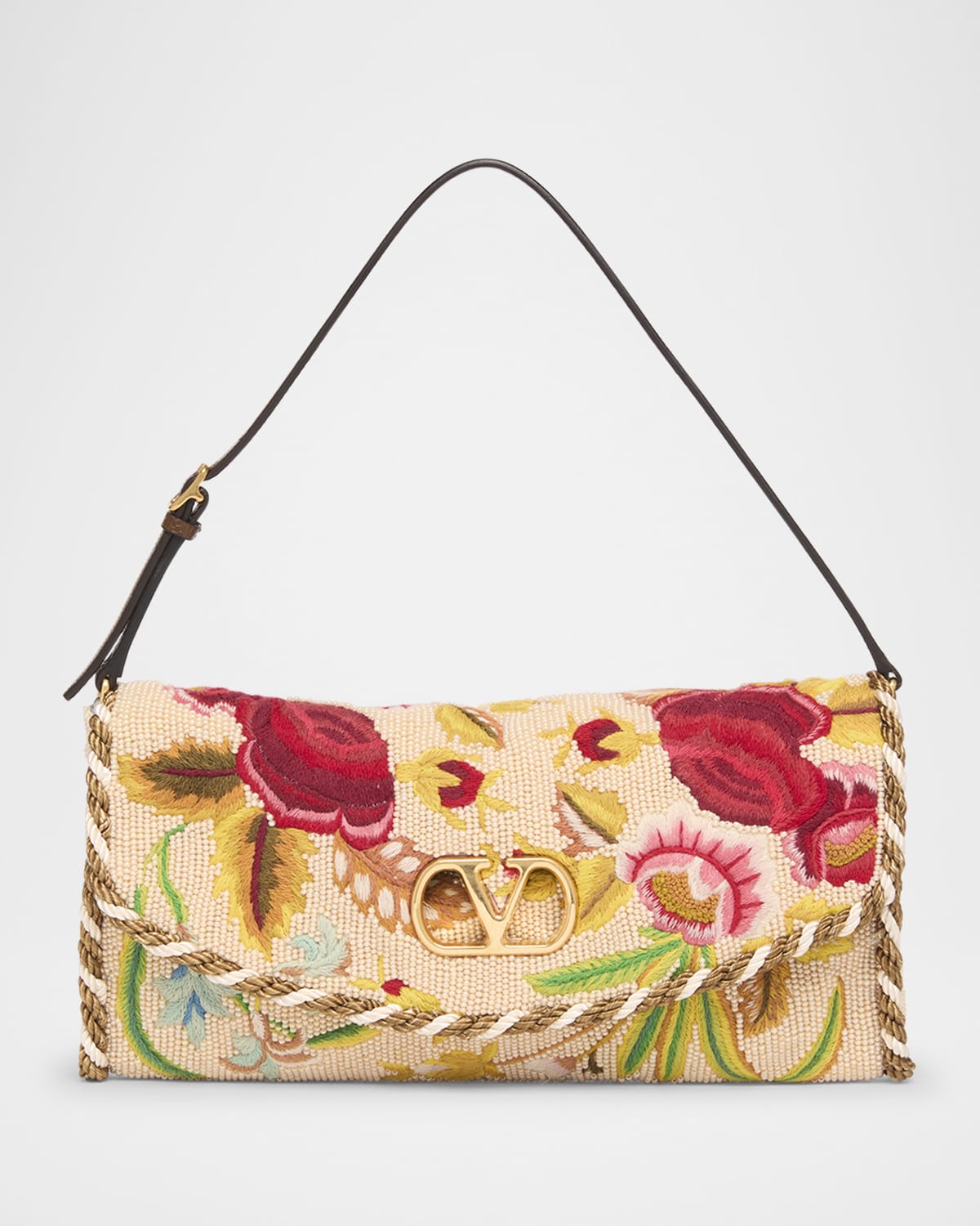 Valentino Garavani Vain Floral Beaded Shoulder Bag | Neiman Marcus