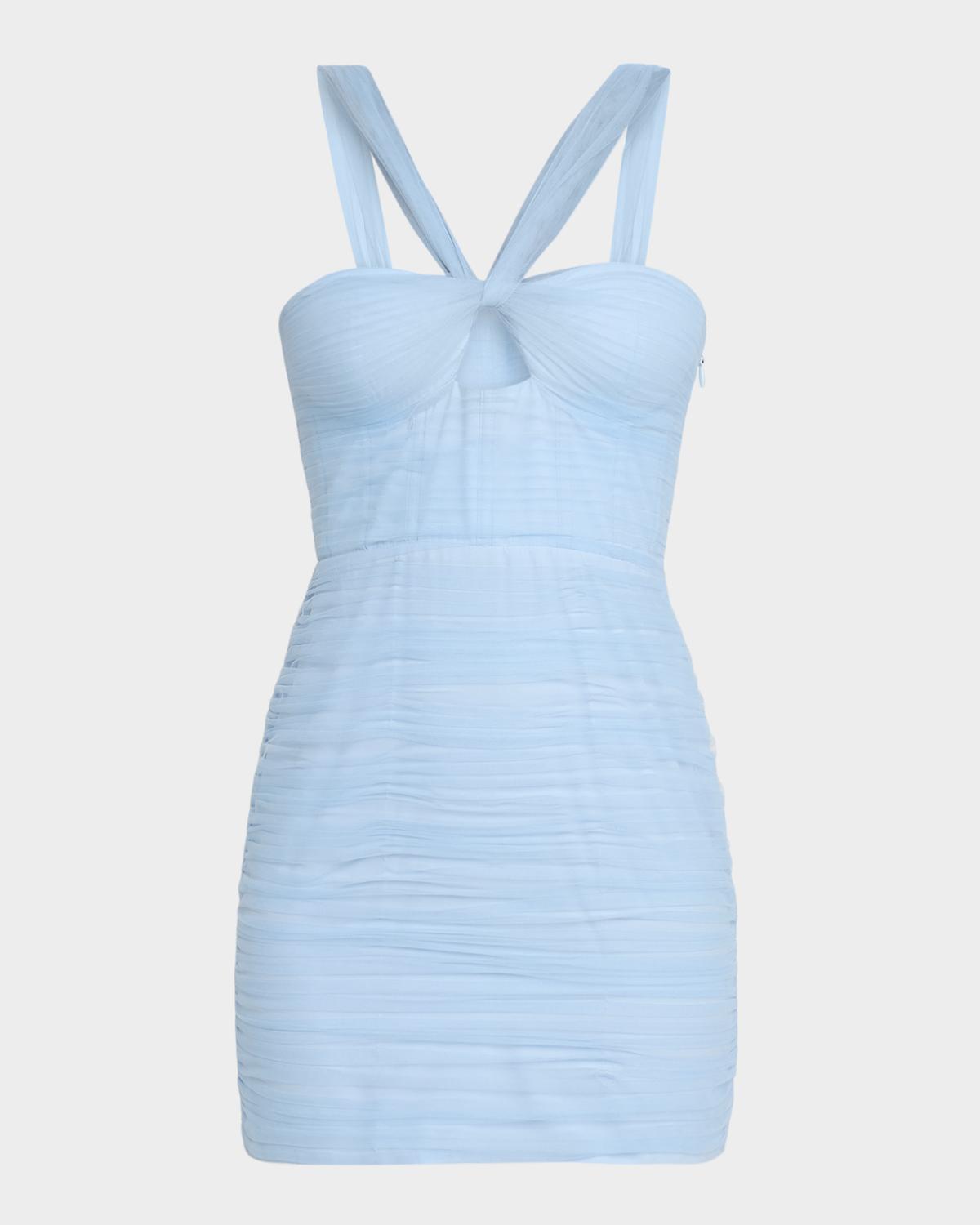 bcbgmaxazria light blue dress Cutout Pleated Tulle Mini Size:us 12 Black_Party_Dress Designed with gathered sleeves Applique V-Neck Bridal Gown