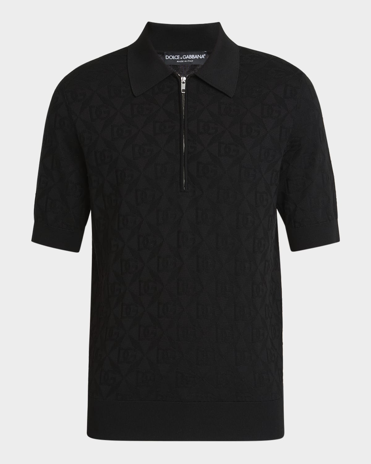 Dolce&Gabbana Men's DG Jacquard Quarter-Zip Polo Shirt | Neiman Marcus