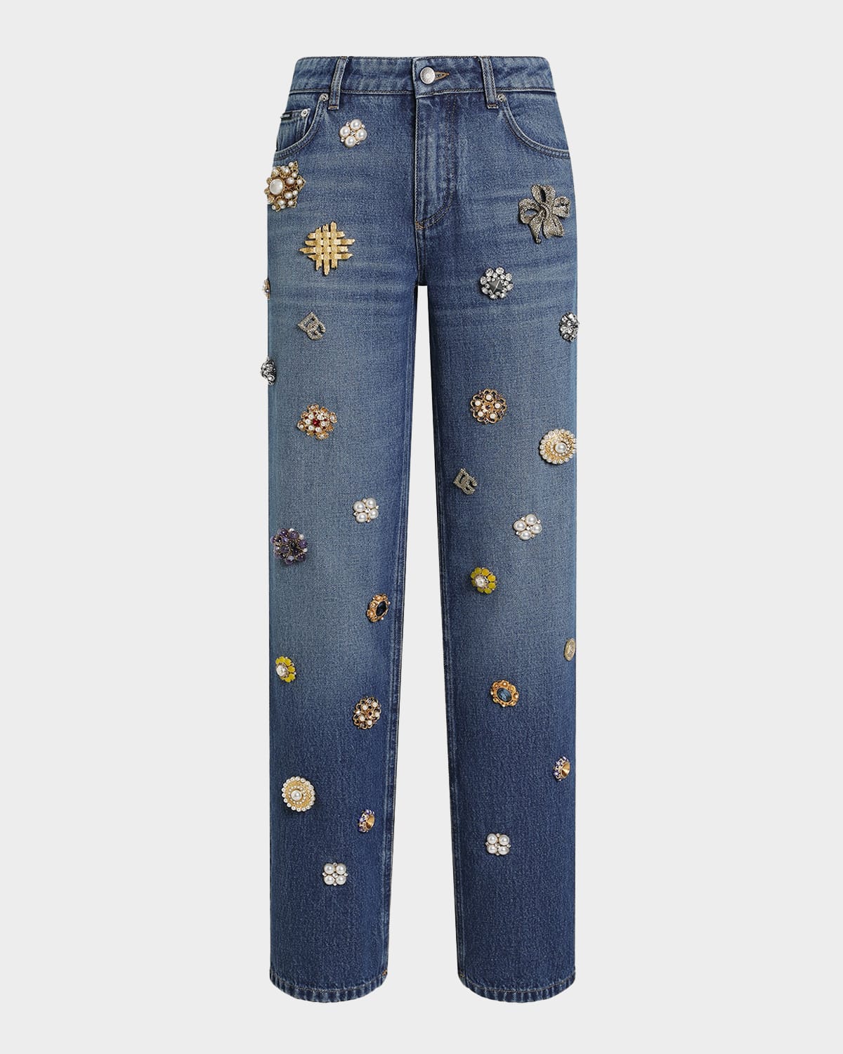 Dolce&Gabbana Adon Tavex Embellished Straight-Leg Jeans | Neiman