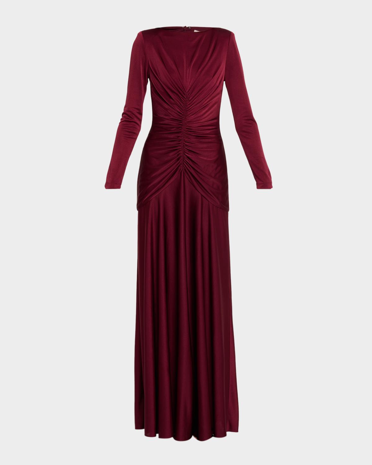 Thea Ruched Glossy Jersey Gown