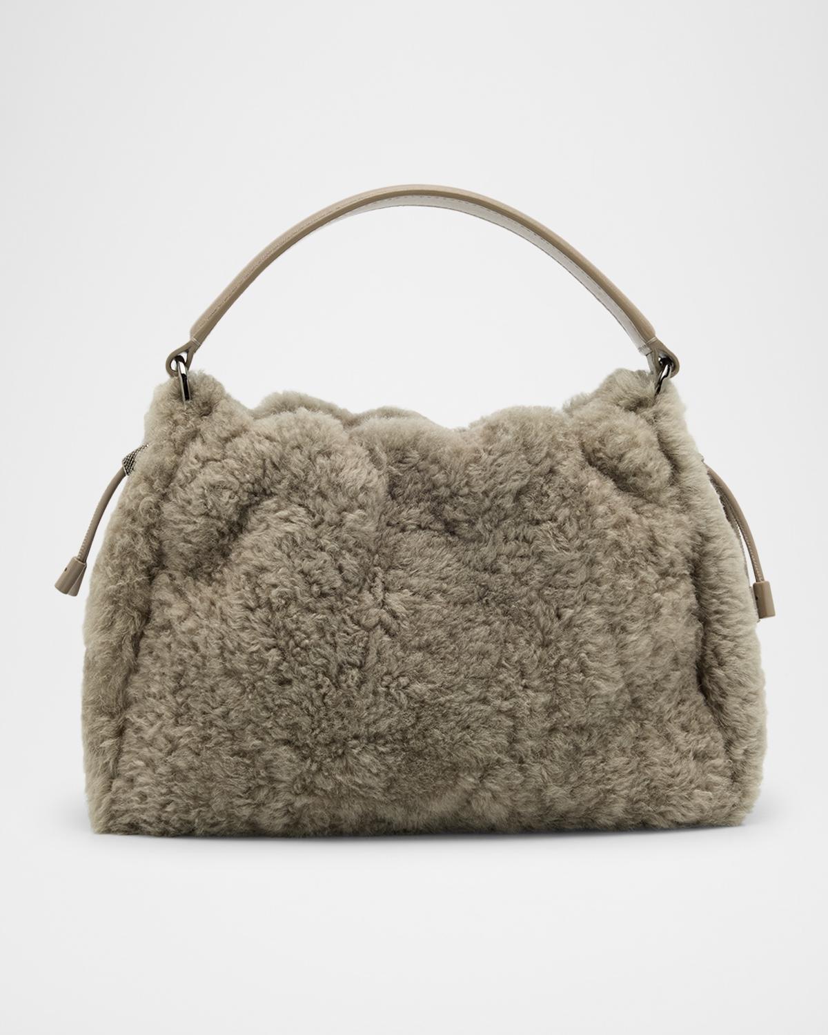 Brunello Cucinelli Small Shearling Bucket Bag | Neiman Marcus