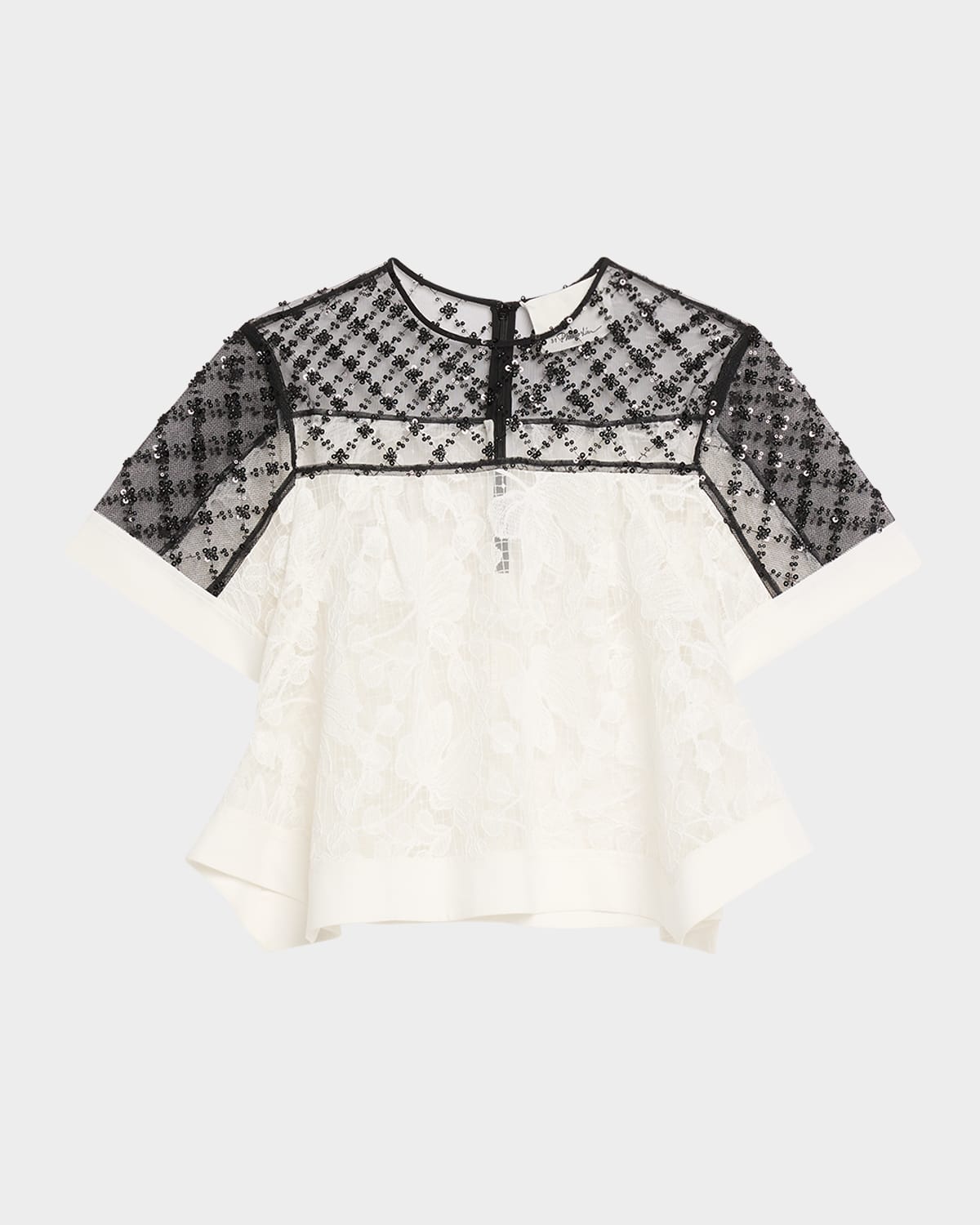3.1 Phillip Lim Corded Lace Organza Short-Sleeve Flounce Top