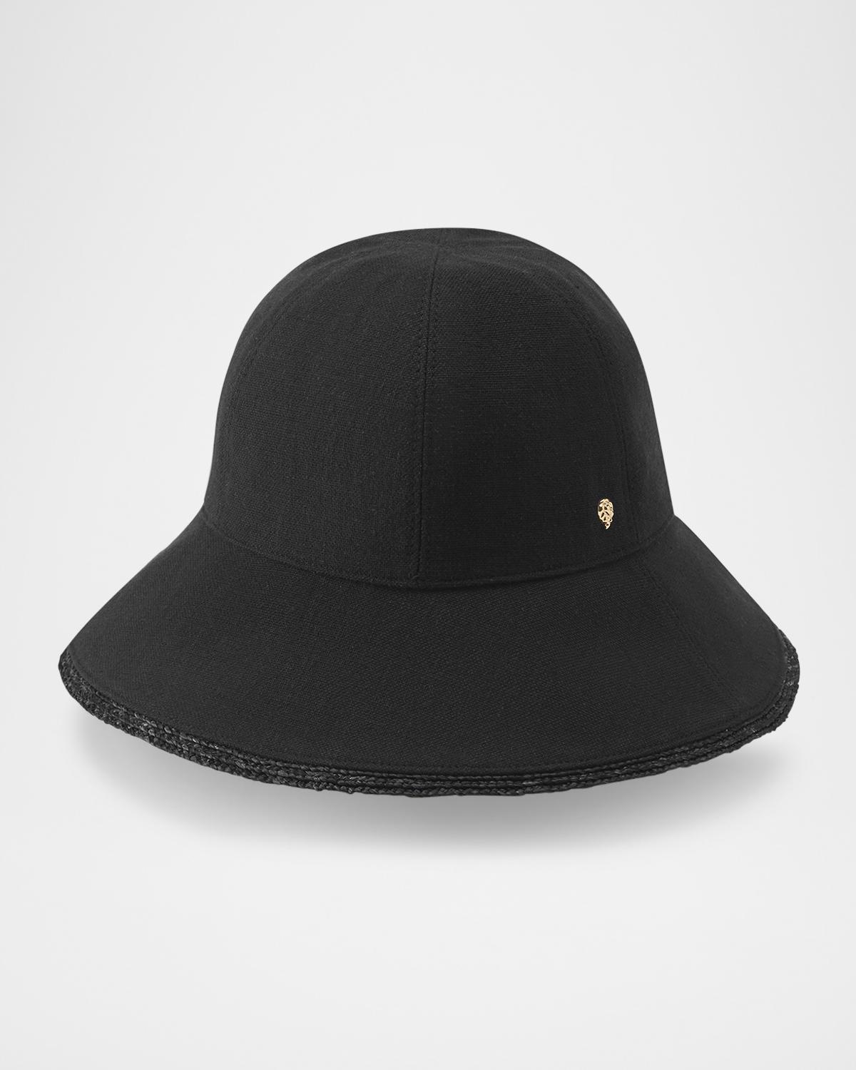 Helen Kaminski Lamassu Paneled Cotton with Raffia Trim Bucket Hat