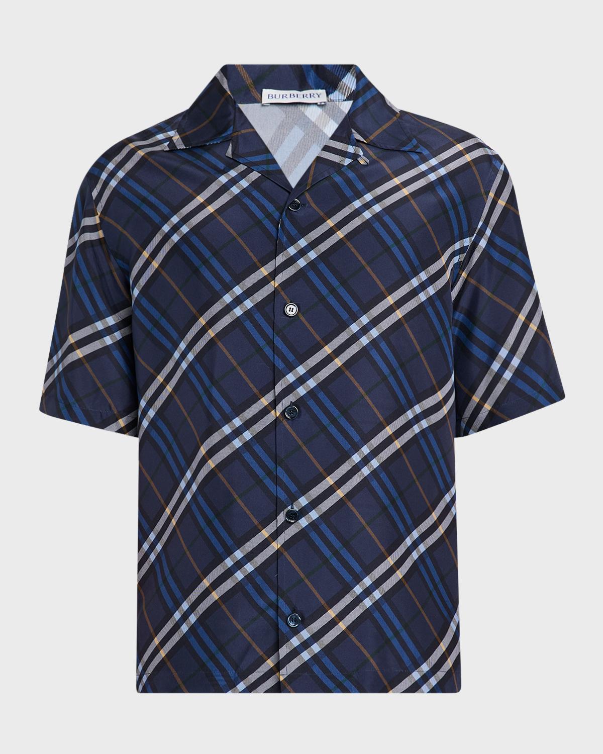Burberry Men's Diagonal Check Short-Sleeve Shirt | Neiman Marcus